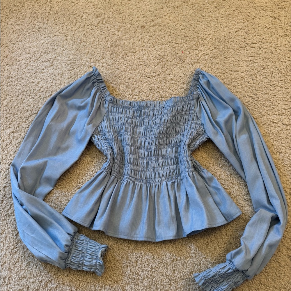 Blue Smocked Women's Top